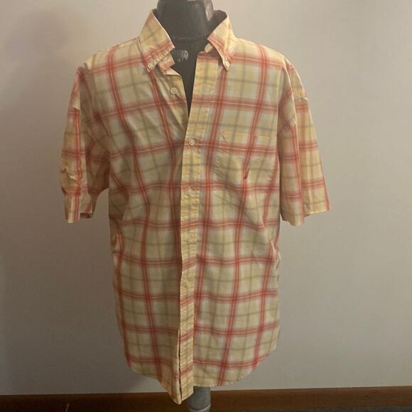 Nautica orange, yellow, gray plaid shirt, size Large - Picture 1 of 3
